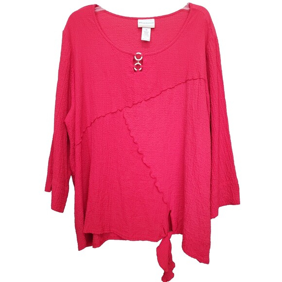 Alfred Dunner Woman Red Gauzy Tie-Front Keyhole Neck Tunic Size 3X Lagenlook - Picture 1 of 6